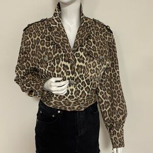 Vintage Euro Leopard Print Cotton Cropped Canvas Jacket w Dolman Sleeves